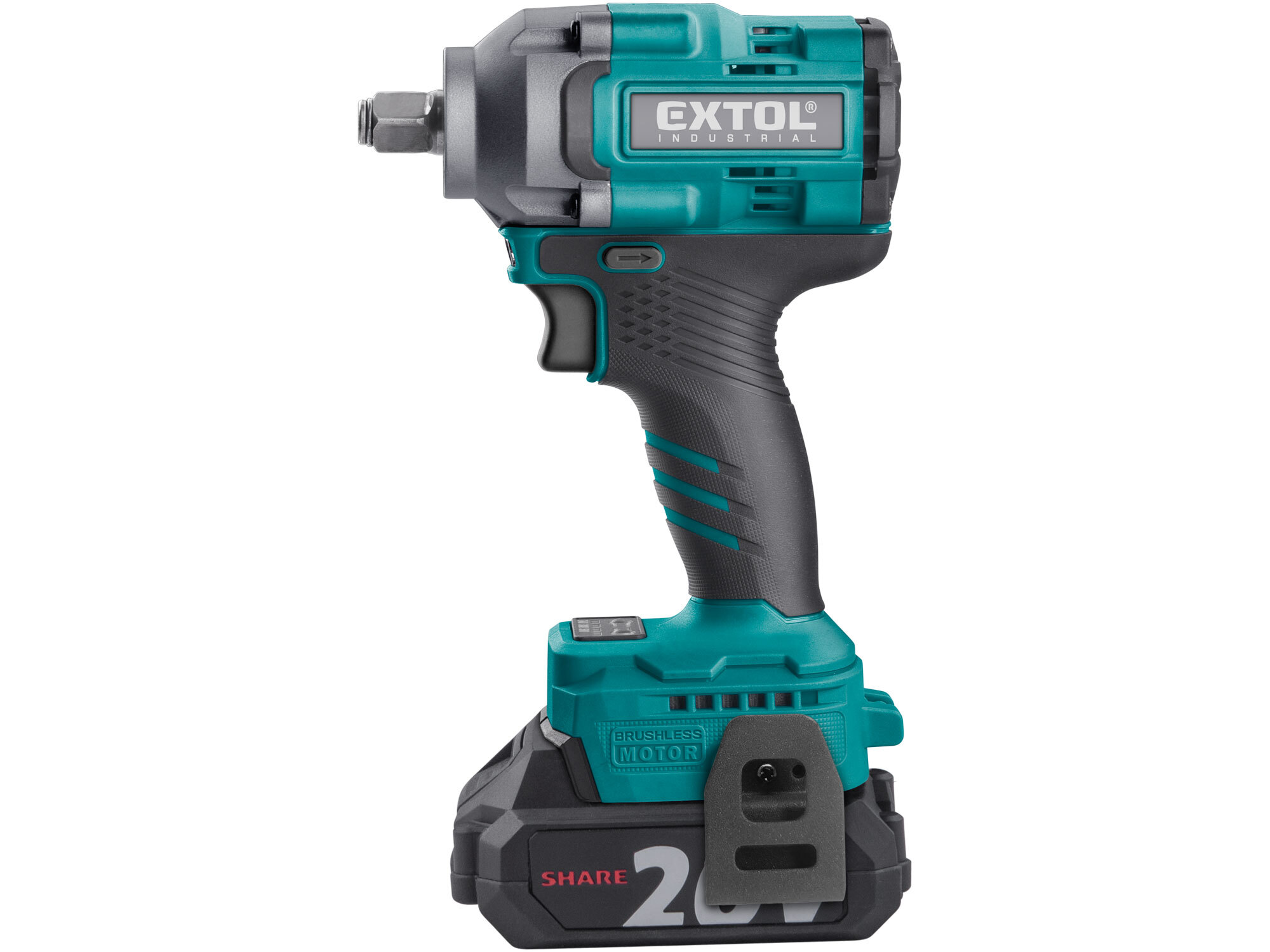 EXTOL INDUSTRIAL 8791814 Uťahovač rázový aku Share20V, 1/2", 1x 2Ah, 500Nm, bezuhlíkový motor
