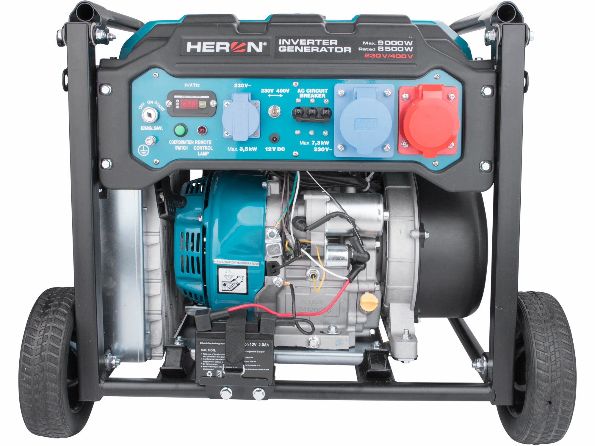 HERON 8896235 Elektrocentrála invertorová rámová 3F, 9kW, diaľkové ovládanie, podvozok