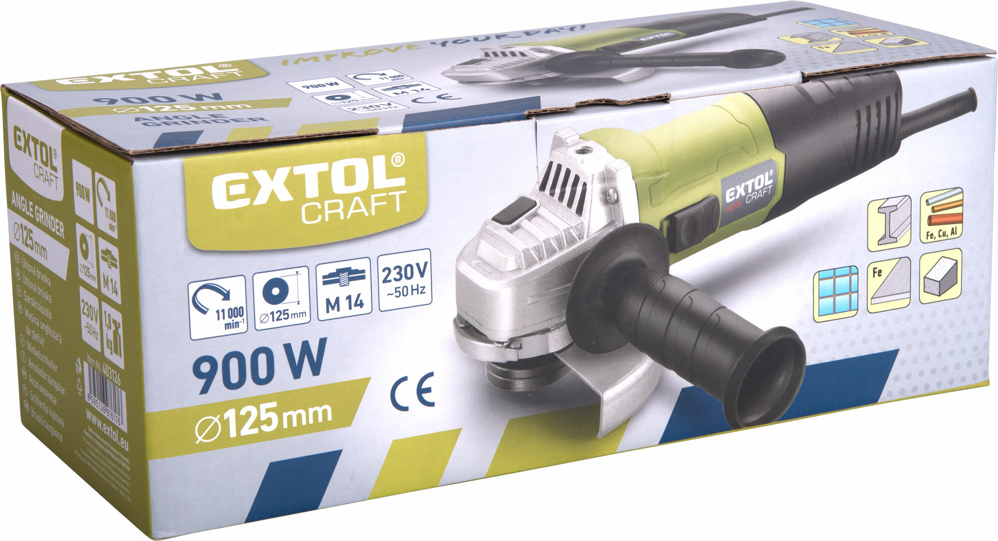 EXTOL CRAFT 403126 Brúska uhlová, príkon 900W, priemer 125mm, bezpečnostný spínač