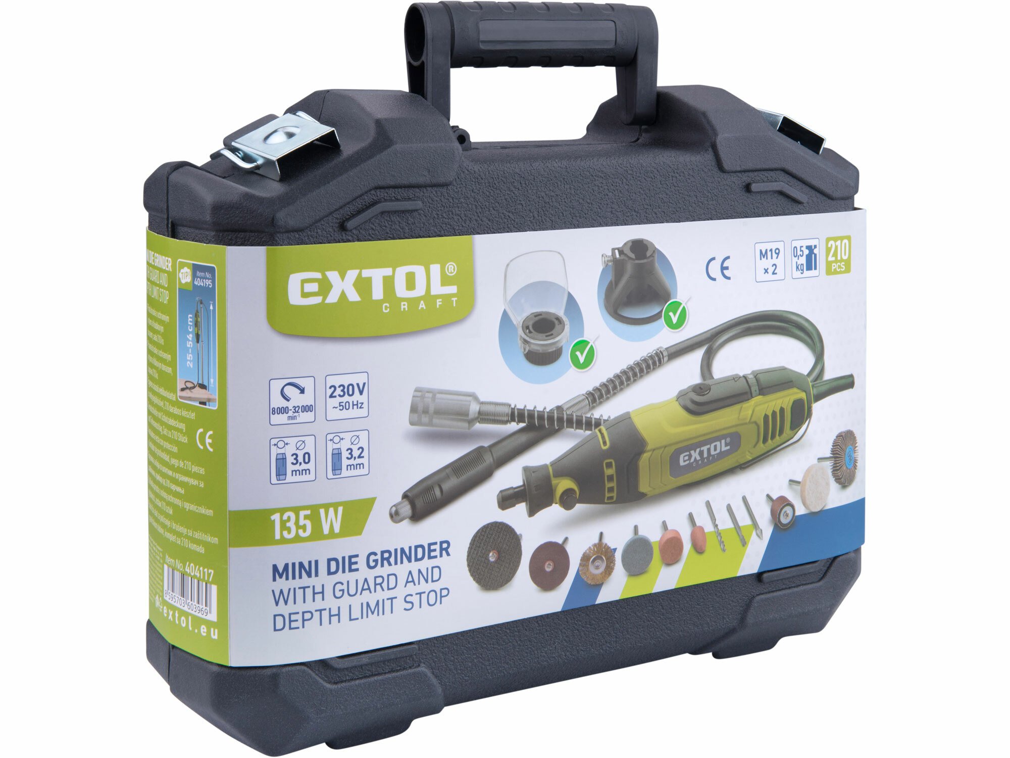 EXTOL CRAFT 404117 Brúska priama, 135W, 210ks príslušenstva, kufor