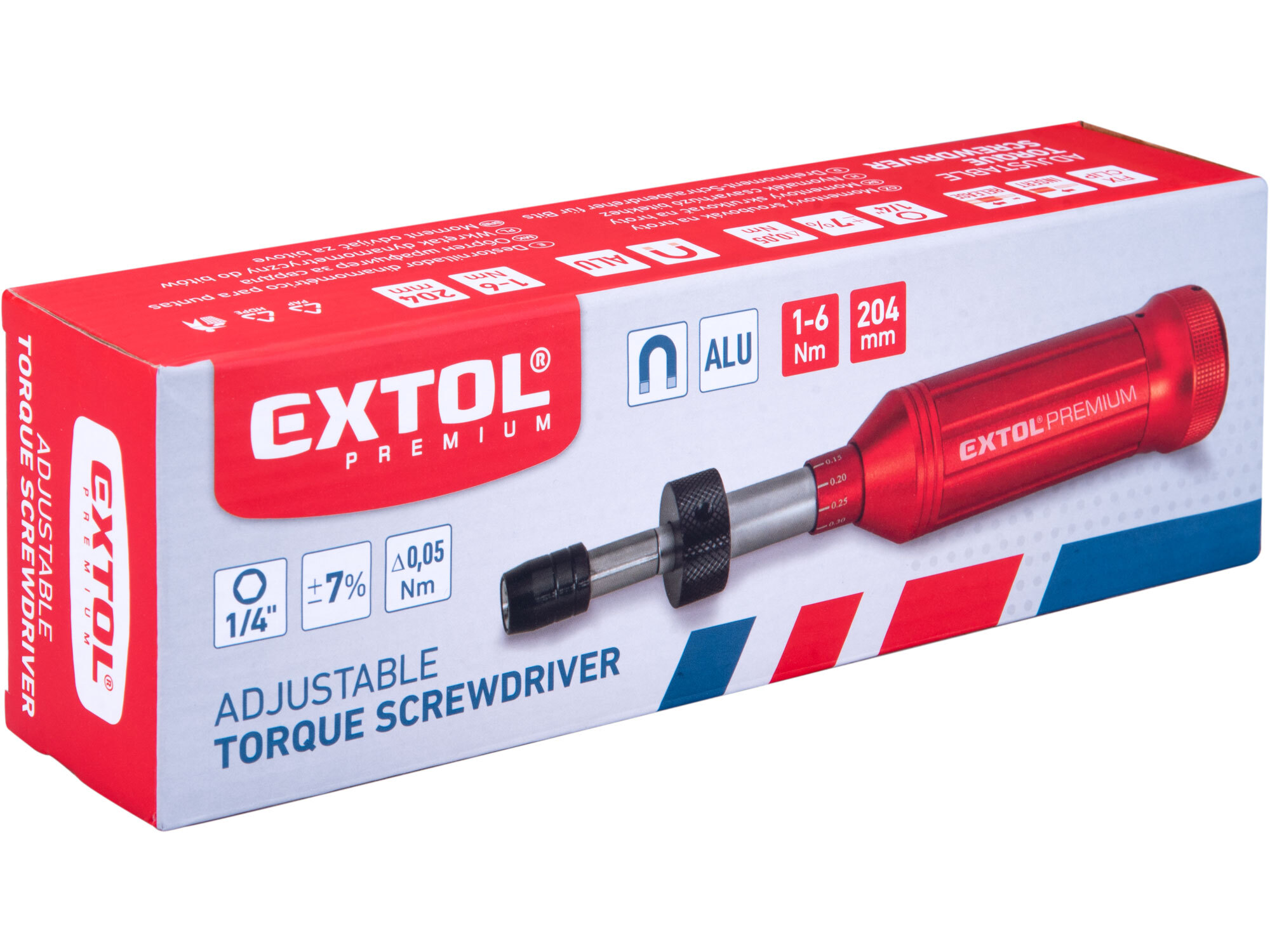 EXTOL PREMIUM 8825301 Skrutkovač momentový 1/4" štvorhran, 1-6Nm, dĺžka 204mm