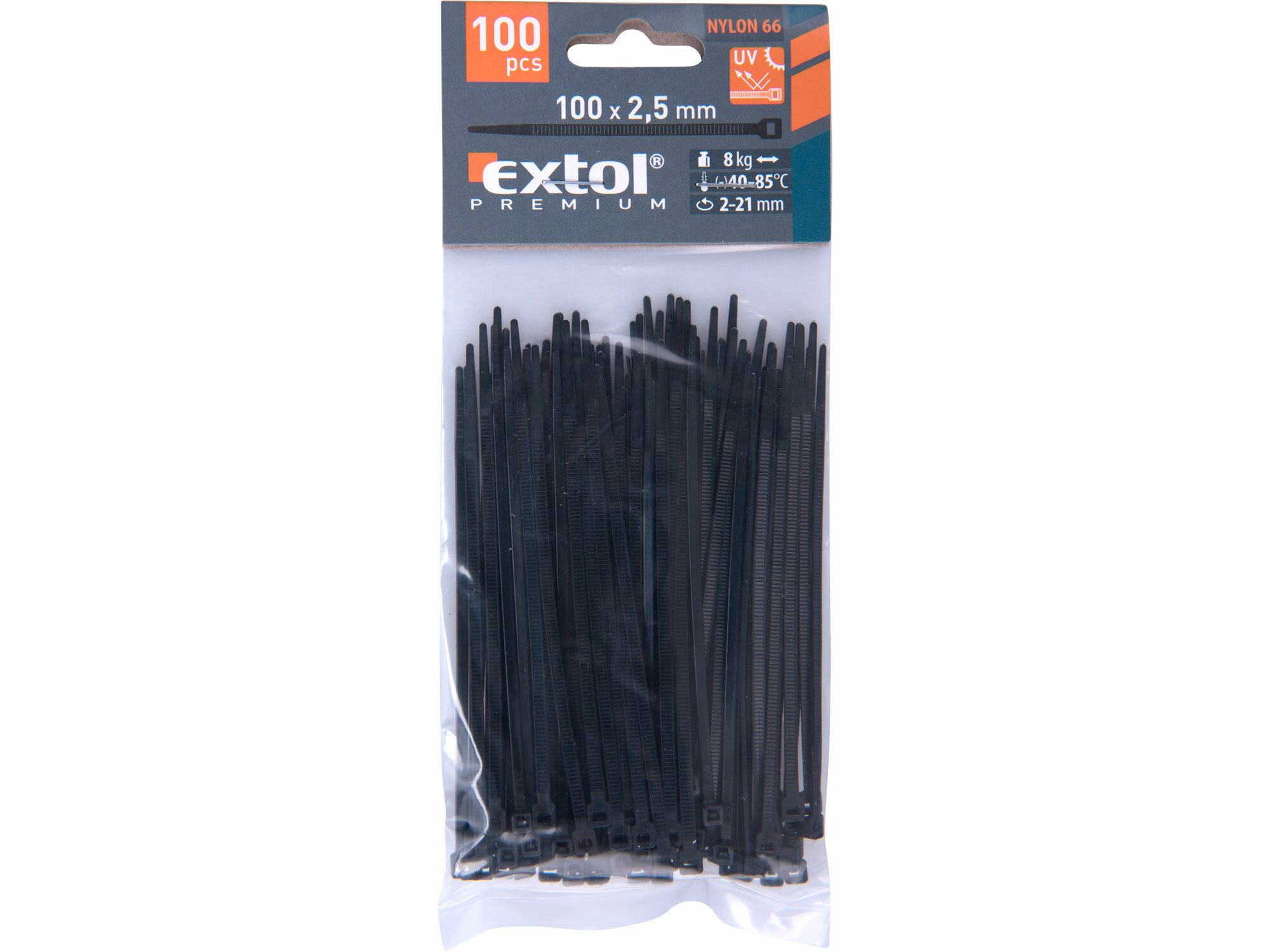 EXTOL PREMIUM 8856152 Pásky sťahovacie čierne, 2,5x100mm, 100ks, Ø22mm, 8kg