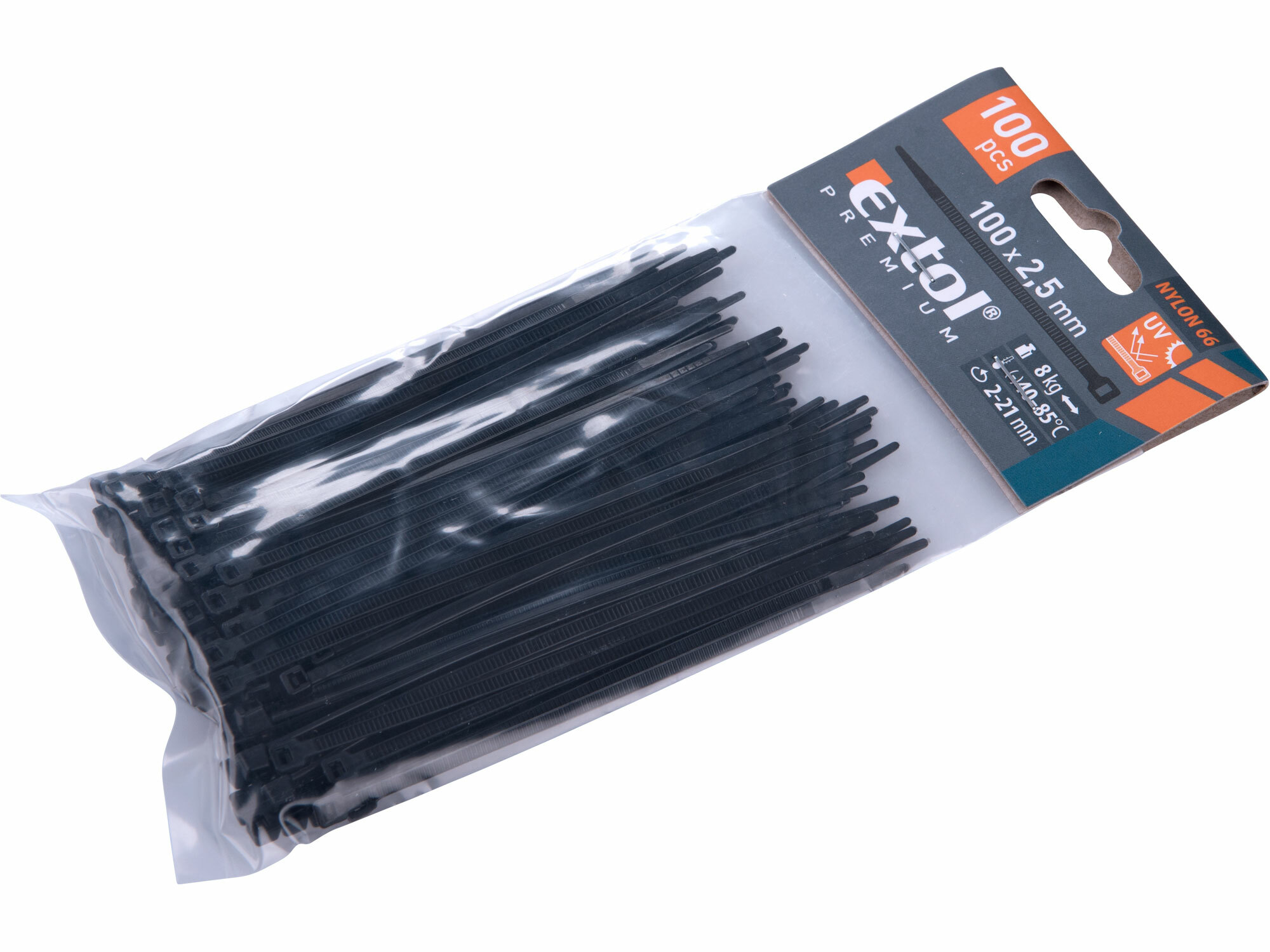EXTOL PREMIUM 8856152 Pásky sťahovacie čierne, 2,5x100mm, 100ks, Ø22mm, 8kg