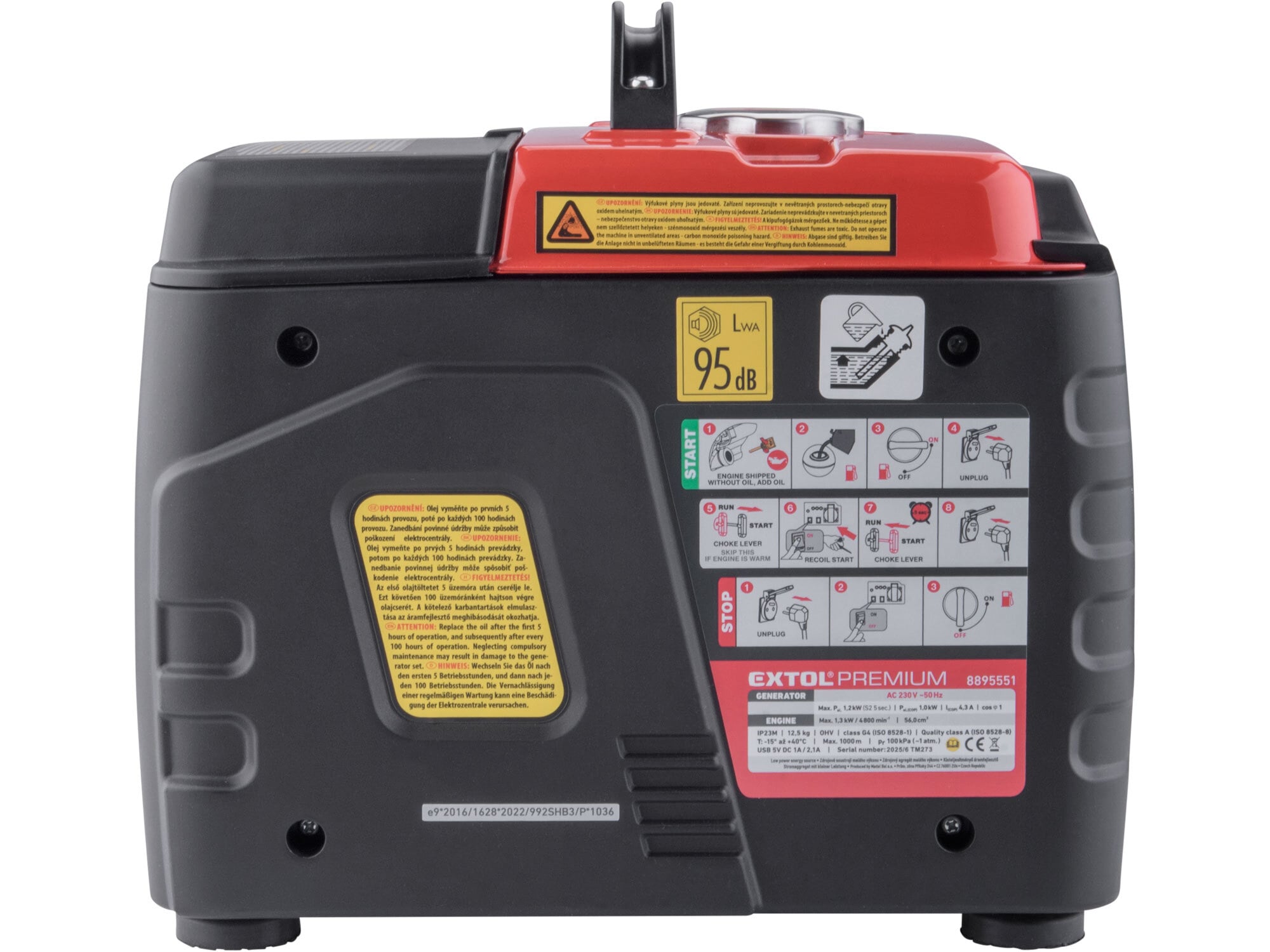 EXTOL PREMIUM 8895551 Elektrocentrála invertorová rámová 1F, 1,2kW, 1,75HP, ručný štart