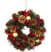 Veniec MagicHome Vianoce, prírodný, závesný, s červenými kvetmi, 30x8 cm