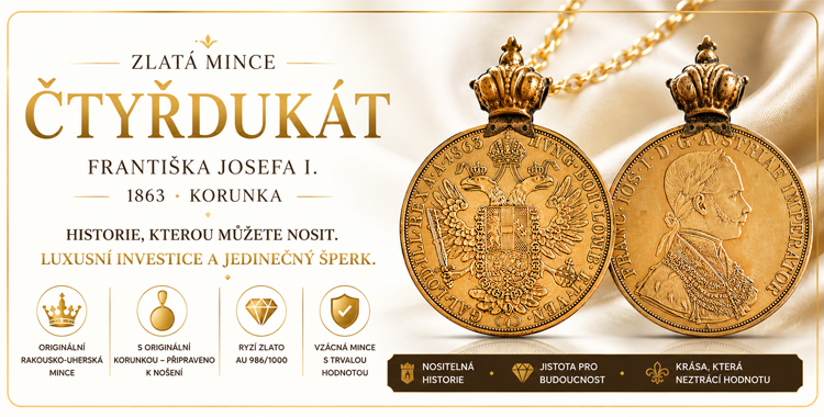 Zlatá mince čtyřdukát Františka Josefa I. 1863 A-korunka