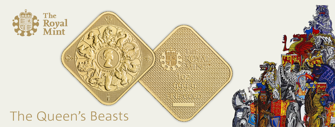 Investiční zlatá hranatá mince The Queen´s Beasts, limitovaná edice 2025