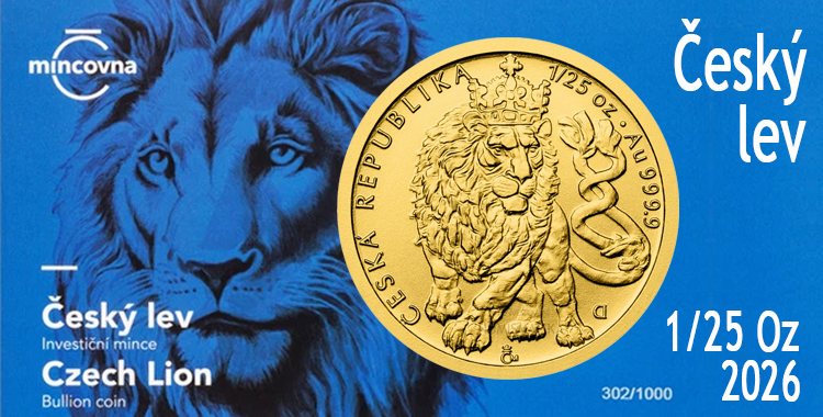 Zlatá investiční mince Český lev 2026 1/25 Oz