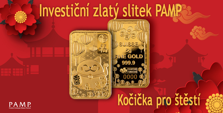 Investiční zlatý slitek PAMP 2,5 g-Kočička pro štěstí