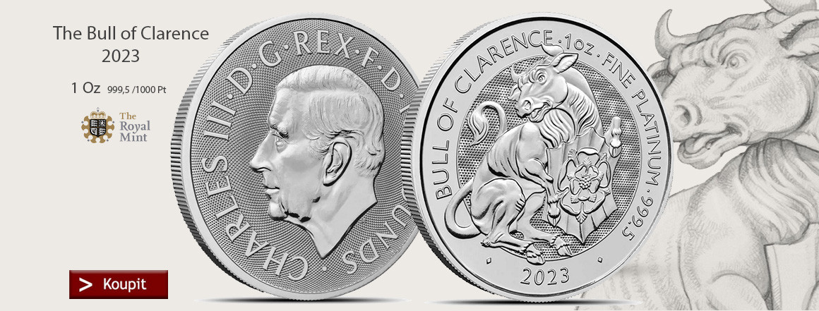 Investiční platinová mince The Bull of Clarence 2023 1 Oz