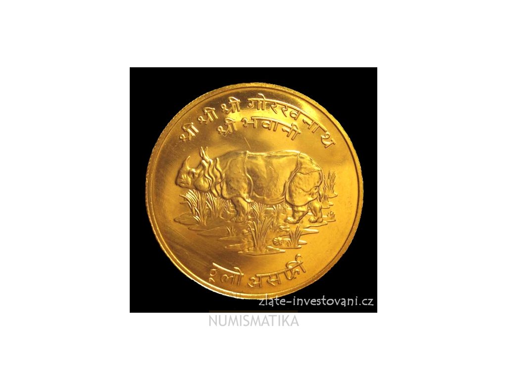 Zlatá mince nosorožec indický Nepál 1000 rupii 1974