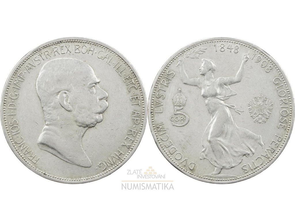 Stříbrná 5 korona1908 František Josef I.