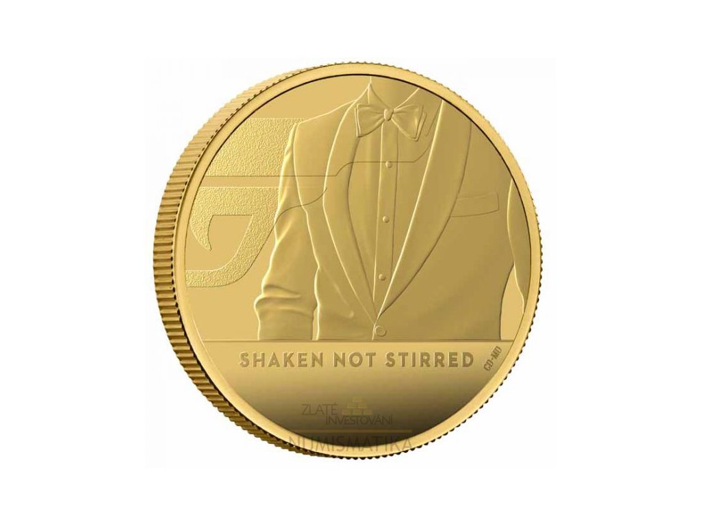 Zlatá moderní mince James Bond Protřepat, Nemíchat 7.8g proof 2020