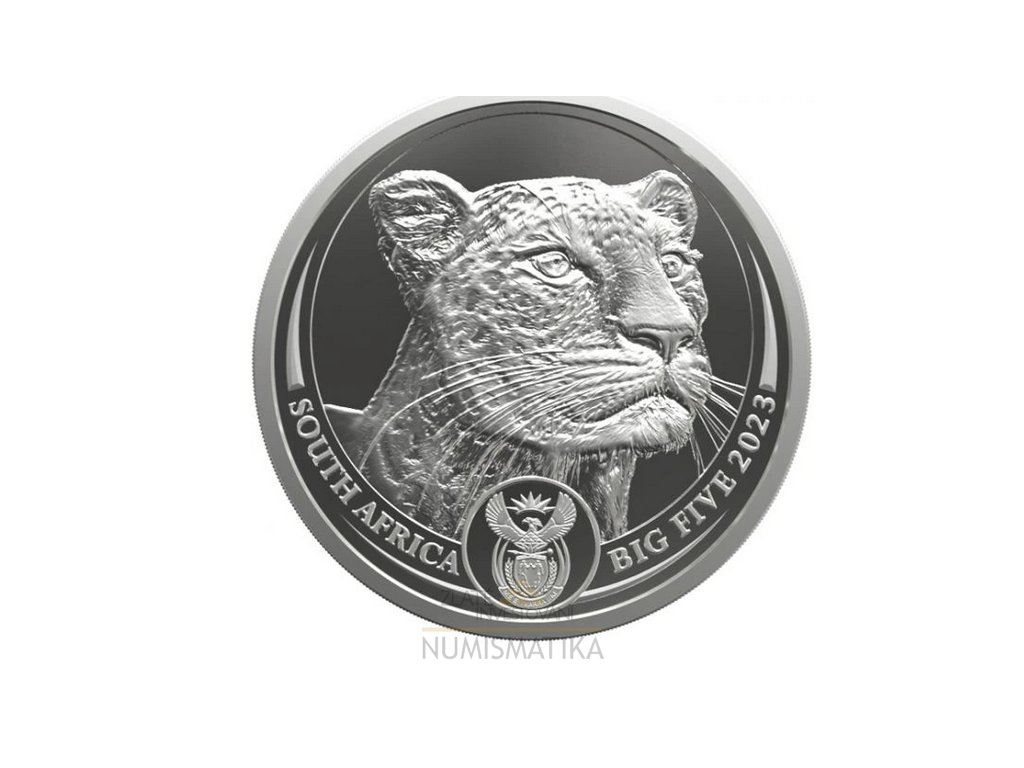 stříbrná mince Leopard 1 Oz-série Big five-2023-v pouzdru