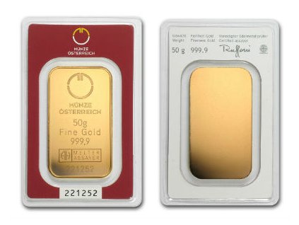 Zlatý slitek 50g Rakousko