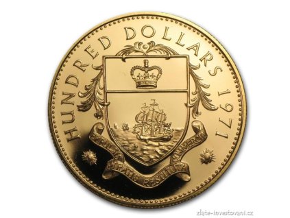 Investiční zlatá mince Sto dolarů Bahamy 1971-proof 1 Oz