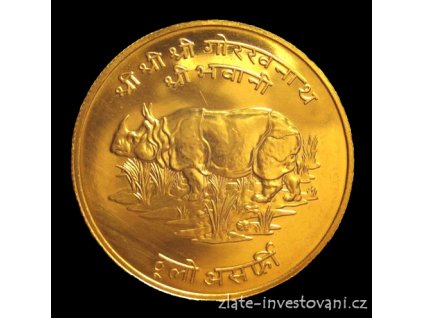 Zlatá mince nosorožec indický Nepál 1000 rupii 1974
