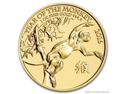 Investiční zlatá mince rok Opice 2016-lunární série UK 1 Oz