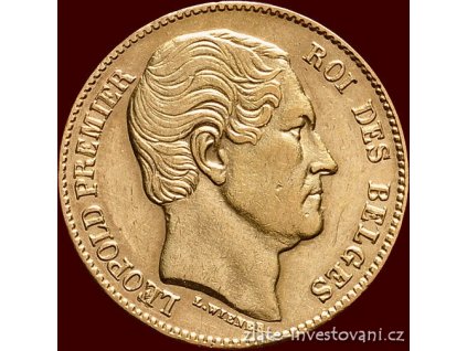 Zlatá mince belgický dvacetifrank- král Leopold I.