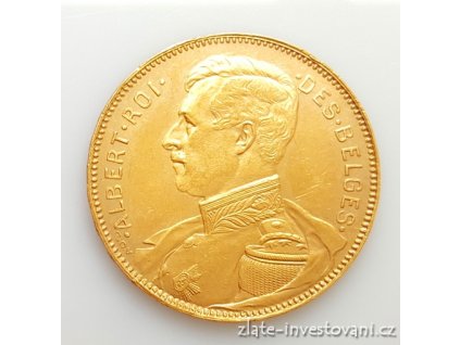 Zlatá mince belgický 20 frank- král Albert 1914