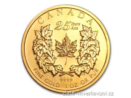 Investiční zlatá mince Kanadský Maple Leaf-25.výročí 2004 1 Oz