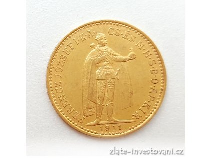 Zlatá mince Desetikoruna Františka Josefa I.- uherská ražba 1911