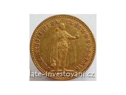 Zlatá mince Desetikoruna Františka Josefa I.- uherská ražba 1908 K.B.