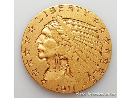 5372 zlata mince americky half eagle indiansky nacelnik 5 dolaru 1909