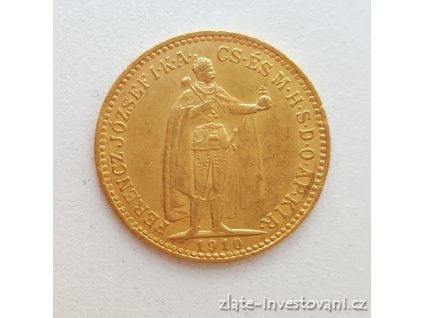 Zlatá mince Desetikoruna Františka Josefa I.- uherská ražba 1910 K.B.