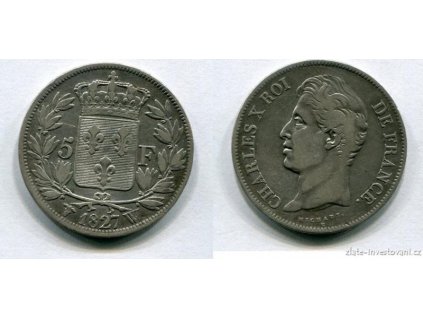 5678 stribrny francouzsky 5 frank charles x 1827 1830