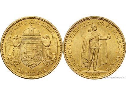 Zlatá mince Dvaceti koruna Františka Josefa I.uherská ražba 1893
