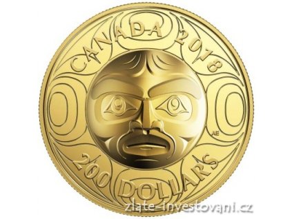 Zlatá mince měsíční maska 2018-Moon Mask Kanada -vysoký reliéf