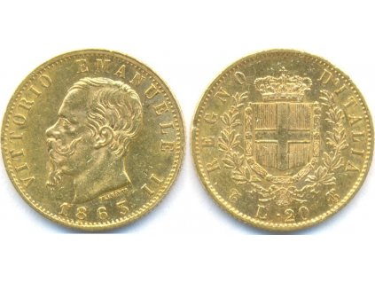 Zlatá mince 20 lira Vittorio Emanuele II. 1863