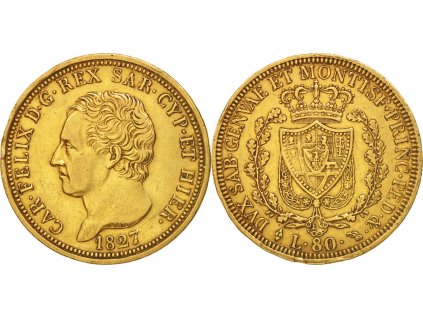 Zlatá mince 80 lira Carlo Felix-Sardinie 1827