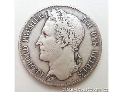 Stříbrný belgický 5 frank-Leopold 1849