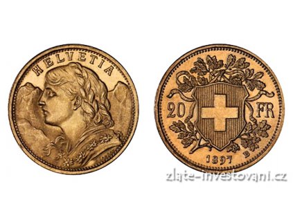 Investiční zlatá mince švýcarský 20 frank-Vrenelli 1897