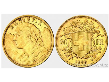 Investiční zlatá mince švýcarský 20 frank-Vrenelli 1899