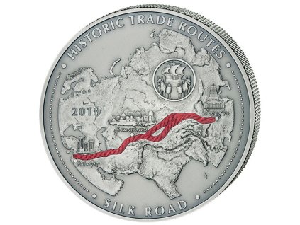 Stříbrná mince 5 Oz Kamerun-Historické obchodní cesty-silk route 2018-cesta hedvábí