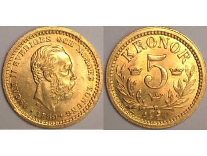 Zlatá švédská 5 koruna 