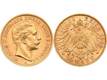 Zlatá 10 marka Wilhelm II. 1909A