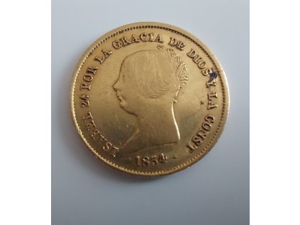 Zlatá mince dublon- 100 real královna Isabela II. 1850-1855