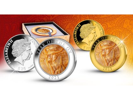 Zlatá mince rok býka 2021-5 Oz proof s perletí