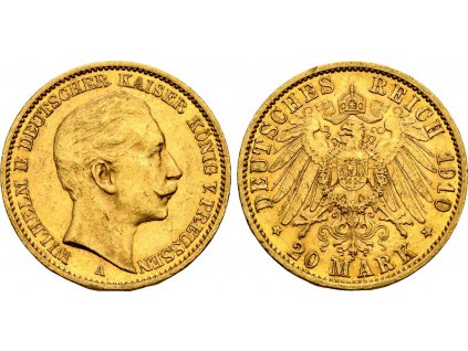 Zlatá 20 marka Vilém II. 1910