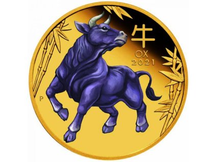 Moderní stříbrná mince Rok Býka kolorovaná 2021 proof 1 Oz