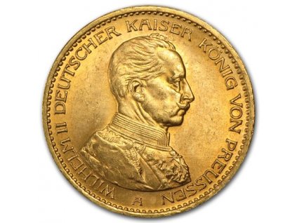 Zlatá mince pruská 20 marka-Wilhelm II. král pruský 1913