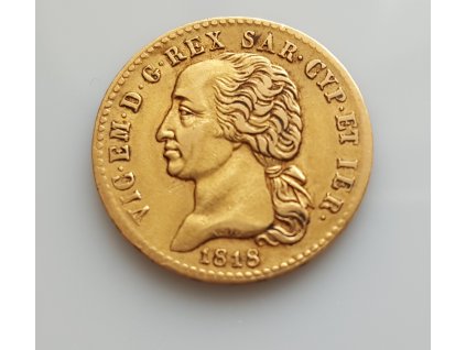 Zlatá mince 20 lira Vittorio Emanuelle I. -Sardinie 1818