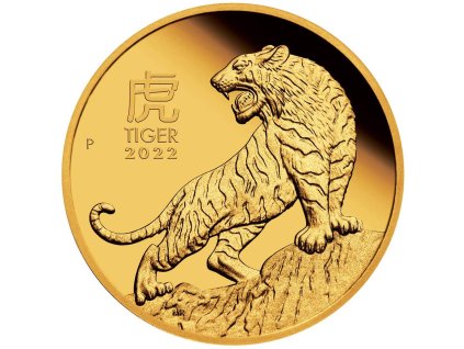 Zlatá mince rok tygra 2022-1/10 Oz proof-lunární série III.