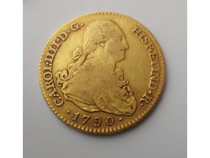 Zlatá mince 2 escudo Carlos IV. 1790