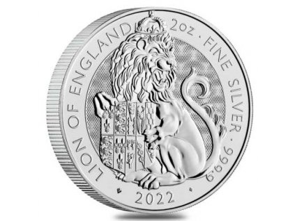 front 2022 great britain 2 oz silver the tudor beasts lion of england coin .9999 fine bu min