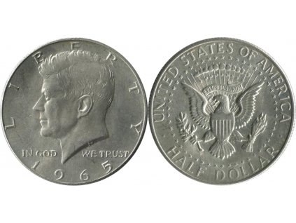 Stříbrná mince USA-half dollar-J.F. Kennedy 1965